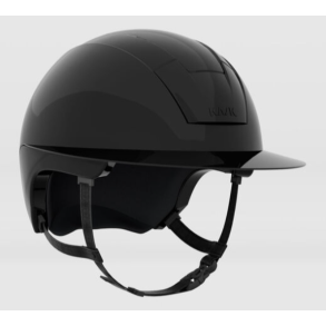 Sort KASK Kooki Lady ridehjelm med blank frontdetalje, skygge og hagerem set skr�t fra siden