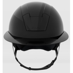 Sort KASK Kooki Lady ridehjelm med blank frontdetalje, skygge og hagerem set forfra