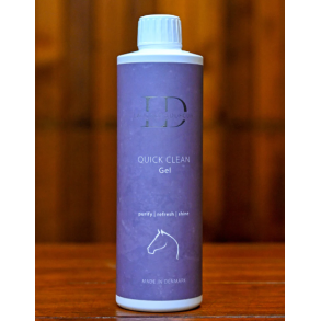 Laudrup & Dufour Quick Clean Gel i lilla flaske til hurtig reng�ring og pleje af hestens pels