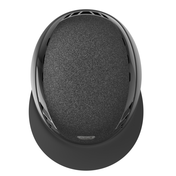 Sort Pikeur ABUS AirLuxe Supreme GLAM mat ridehjelm med stor skygge set oppefra