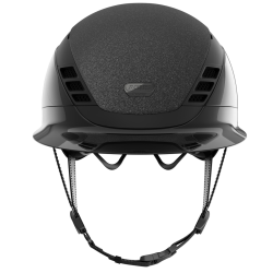 Sort Pikeur ABUS AirLuxe Supreme GLAM blank ridehjelm med stor skygge og hagerem set forfra
