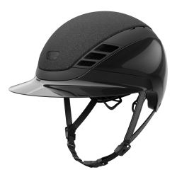 Sort Pikeur ABUS AirLuxe Supreme GLAM blank ridehjelm med stor skygge og hagerem set skr�t fra siden