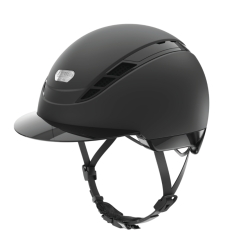 Sort Pikeur ABUS AIRDUO mat ridehjelm med lille blank skygge og hagerem set skr�t fra siden
