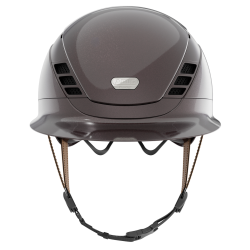 Brun Pikeur ABUS AirLuxe Pure Limited Edition Glossy ridehjelm med stor skygge og hagerem set forfra
