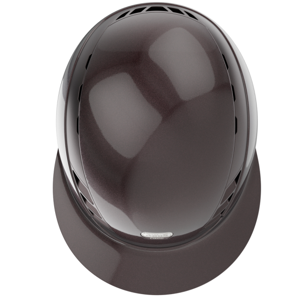 Brun Pikeur ABUS AirLuxe Pure Limited Edition Glossy ridehjelm med stor skygge set oppefra