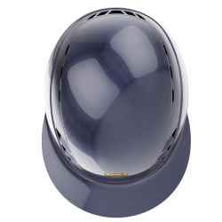 M�rkebl� Pikeur ABUS AirLuxe Pure Limited Edition Glossy ridehjelm med stor skygge og hagerem set forfra