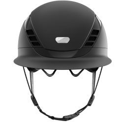 Sort Pikeur ABUS AirLuxe Pure mat ridehjelm med stor skygge og hagerem set forfra