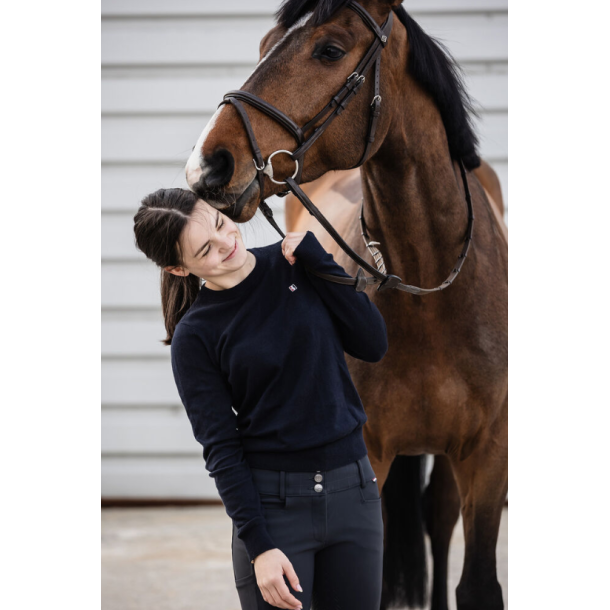 Kvinde sammen med brun hest if�rt navy Kingsland Kimi A-shape ridebukser