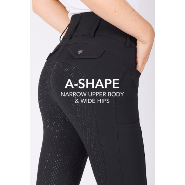 Detalje af fuldgrip p� sorte Kingsland Kimi A-shape ridebukser til dame