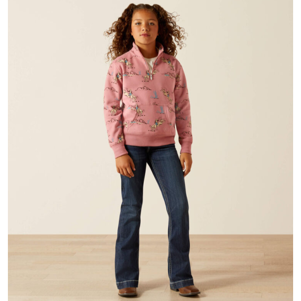 Ariat Bronc scene 1/4 zip rodeo motiv pige