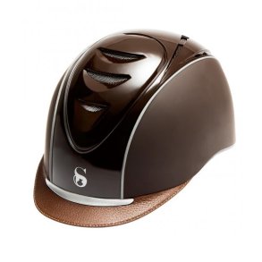 Scharf Ridehjelm, brun l�der og lak (No. 7)