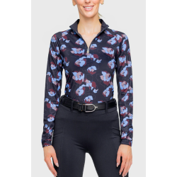 Kastel Black Floral 1/4 zip lang�rmet bluse SS25
