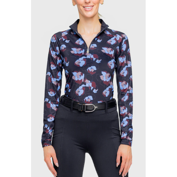 Kastel Black Floral 1/4 zip lang�rmet bluse SS25