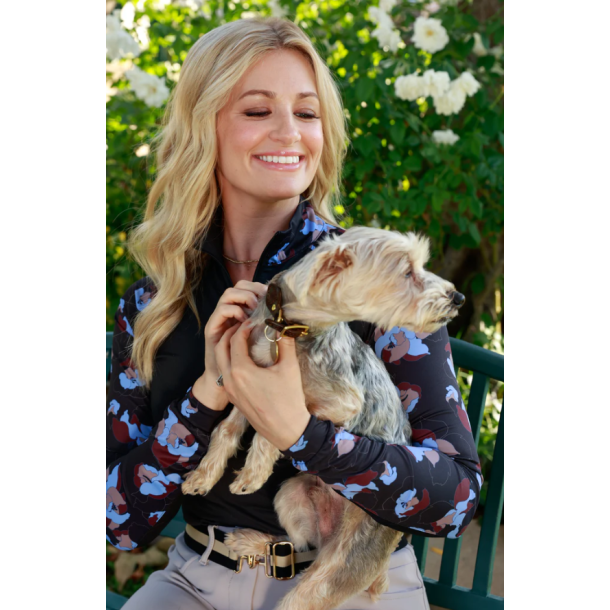 Kastel Black Floral 1/4 zip lang�rmet bluse SS25