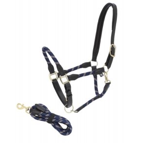 HG Round Leather Halter Leadrope - Grime med tr�ktov