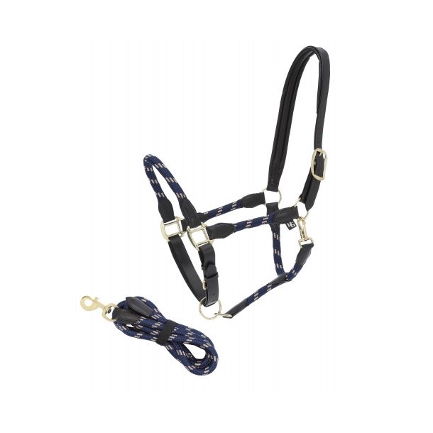 HG Round Leather Halter Leadrope - Grime med tr�ktov